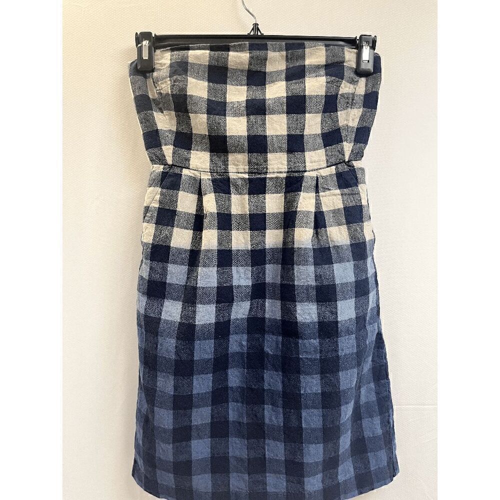 Gap Womens Blue Plaid Strapless Woven Zip Linen Cotton Lined Mini Dress Size 4 - Picture 7 of 7